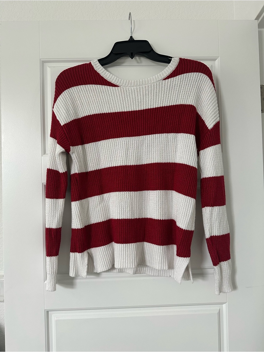 For The Republic Red and White Striped Crewneck Sweater